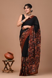  Nu_cotton Mulmul Brown Border Black Saree 