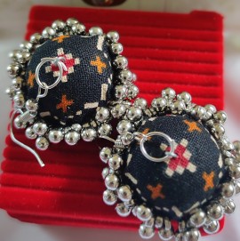  Handmade Fabric Jhumki Black Patola 