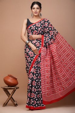  Nu_cotton Mulmul Black Patola Print Saree 