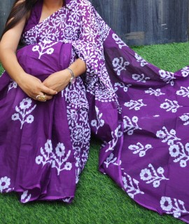  Nu_cotton Mulmul Purple Batik Print Saree 