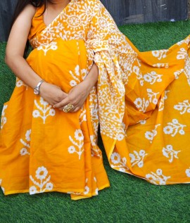  Nu_cotton Mulmul Yellow Batik Print Saree 
