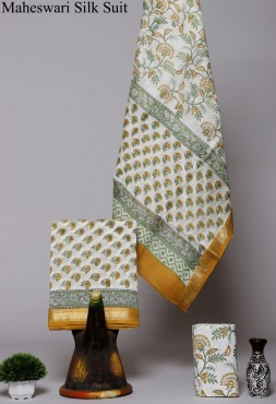  Maheshwari Silk Cotton Hand Block Sanganeri Print Suit Fabric 