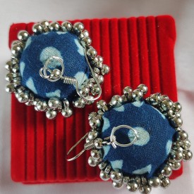  Handmade Fabric Jhumki Blue 