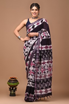  Nu_linen Batik Wine White Saree 