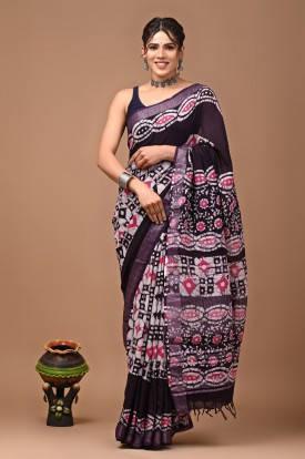  Nu_linen Batik Wine Pink Saree 