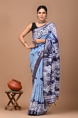  Nu_linen Shibori Blue Saree  