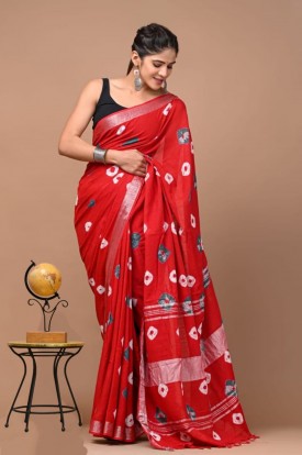 Nu_linen Shibori Red Saree 