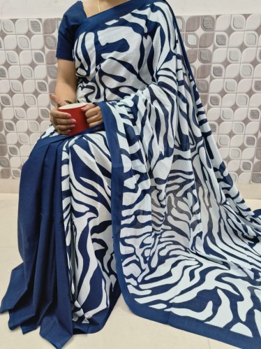  Nu_cotton Mulmul Zebra Print Saree 