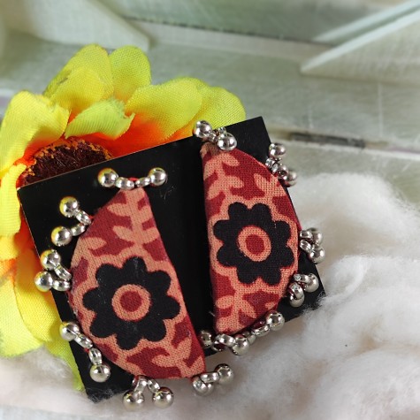 Handmade Ajrakh Fabric Chandra Earrings Flower