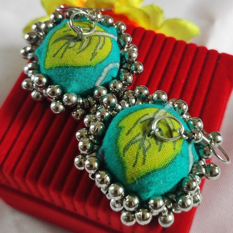 Handmade Fabric Jhumki Green Leaf