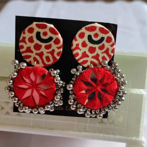 Handcrafted Round Mirror Erring Red Ajrakh