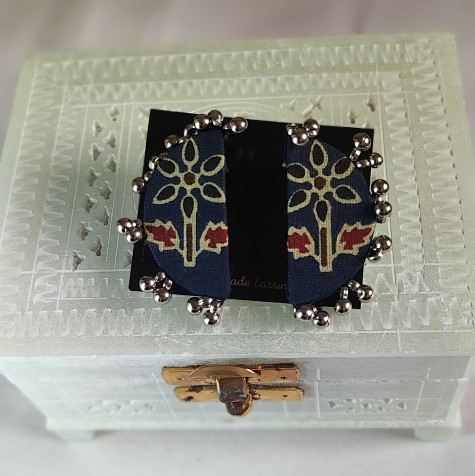 Handmade Fabric Chandra Earrings Blue Flower