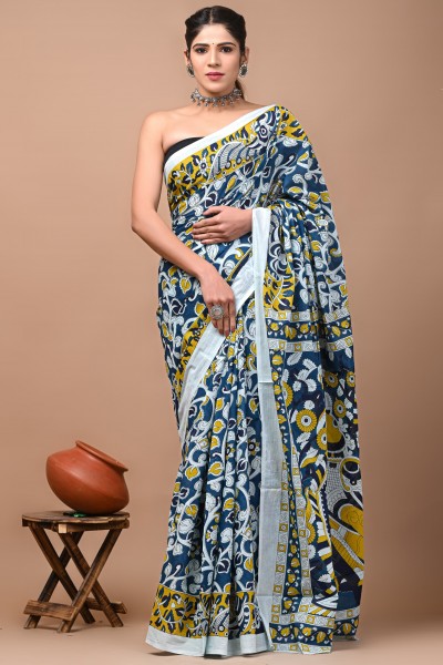 NU_Cotton Mulmul Kalamkari Saree