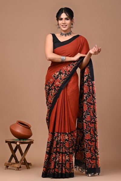 NU_Cotton Mulmul Black Border Brown Saree