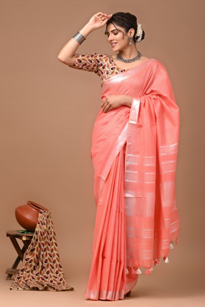 NU_Linen Peach Saree