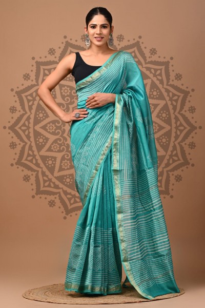 Maheshwari Silk Saree - Hand Block Block Stripes