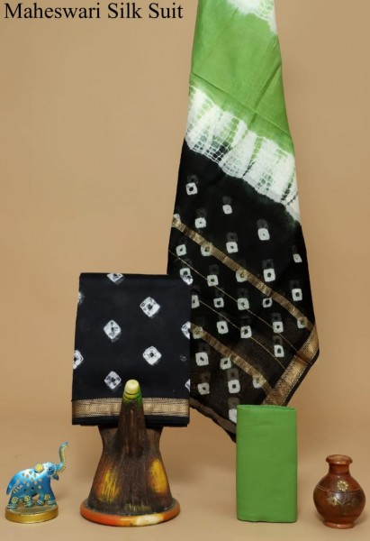 Printed Maheshwari T&D Green Black Suit Fabric