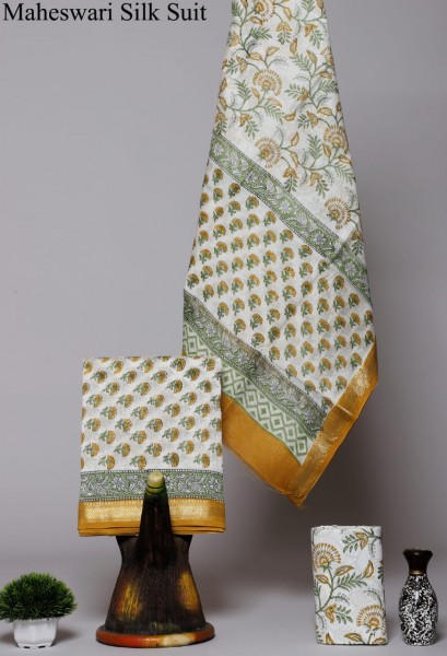 Maheshwari Silk Cotton Hand Block Sanganeri Print Suit Fabric