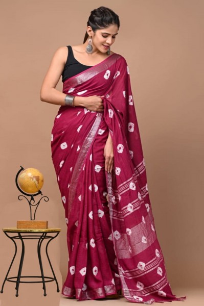 NU_Linen Shibori Maroon Saree