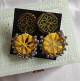 Handcrafted Round Mirror Erring Yellow Ajrakh