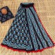 Cotton Mulmul Hand Block Blue Black Flower Saree