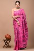 Cotton Mulmul Hand Block Black on Pink Saree