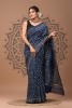 Chanderi Silk Saree - Hand Block Indigo Boota