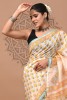 Sanganeri Chanderi Silk Saree - White Yellow