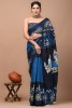 Cotton Mulmul Hand Block Dancer- Blue Saree