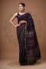 Chanderi Silk Saree -  Hand Block Blue Lavendar