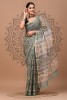 Kota Doriya Dabu Print Saree, GreenFloral, Cotton Saree