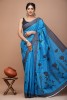 Cotton Mulmul Hand Block Flower Blue Saree