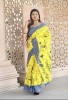 Cotton Mulmul Hand Block Flower Yellow Saree