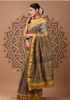 Maheshwari Silk Saree - Hand Block Black yellow