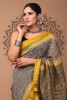 Maheshwari Silk Saree - Hand Block Black yellow