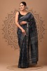 Maheshwari Silk Saree - Hand Block Black Kapas