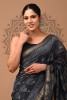 Maheshwari Silk Saree - Hand Block Black Kapas