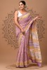 Maheshwari Silk Saree - Hand Block Lilac Yellow