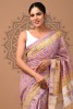 Maheshwari Silk Saree - Hand Block Lilac Yellow