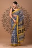 Maheshwari Silk Saree - Hand Block Blue Yellow