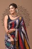 Maheshwari Sarees With  - Batik Printed Vertical Stripes and Design