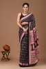 Cotton Mulmul Hand Block Black Motifs Saree