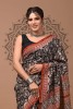 Chanderi Silk Saree - Hand Block Black Kairi