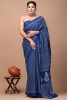 Cotton Mulmul Hand Block Booti Blue Saree